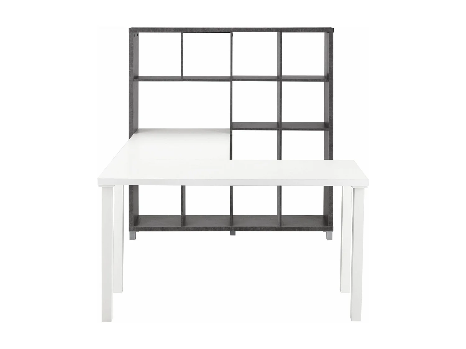 Kiwi|Bibliothèque avec bureau en MDF Beton / Blanc