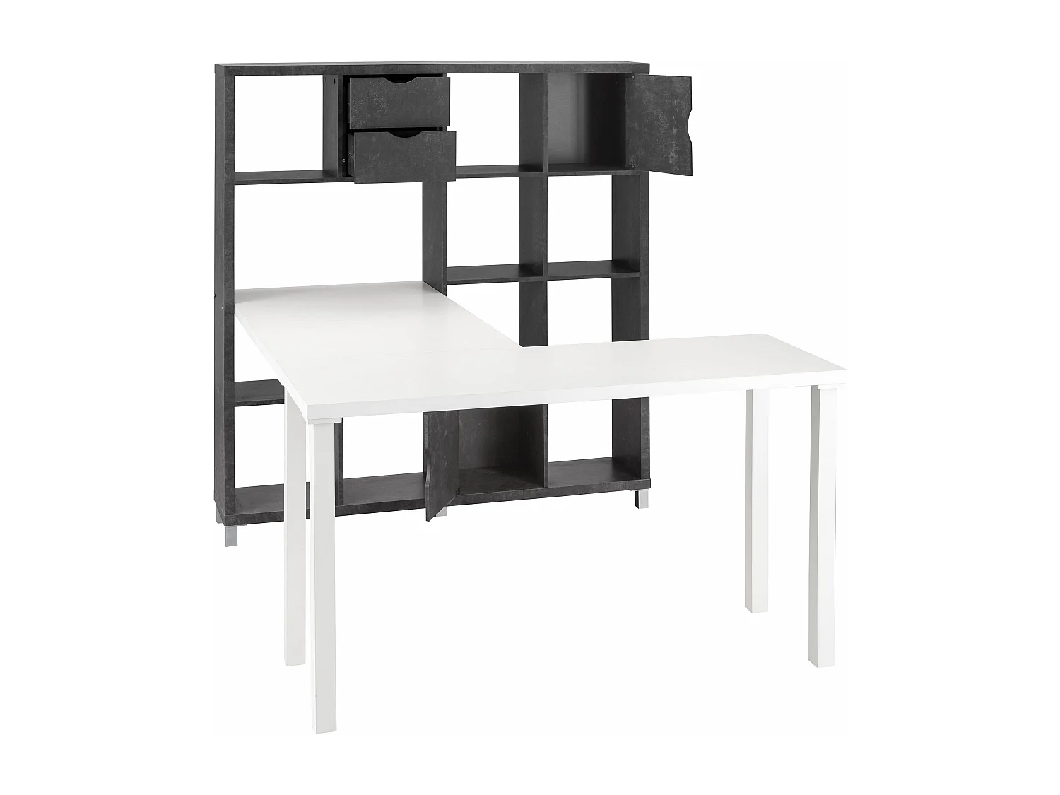 Kiwi|Bibliothèque avec bureau en MDF Beton / Blanc