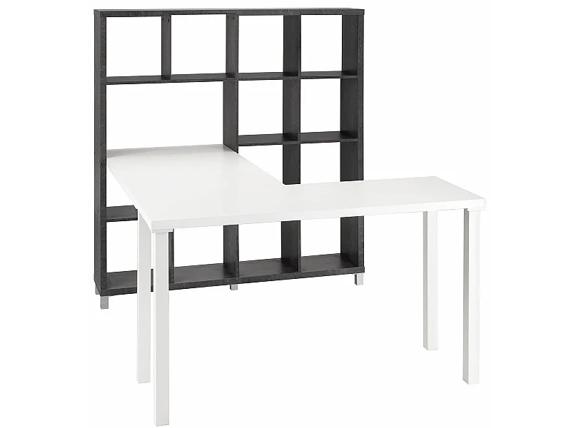 Kiwi|Bibliothèque avec bureau en MDF Beton / Blanc