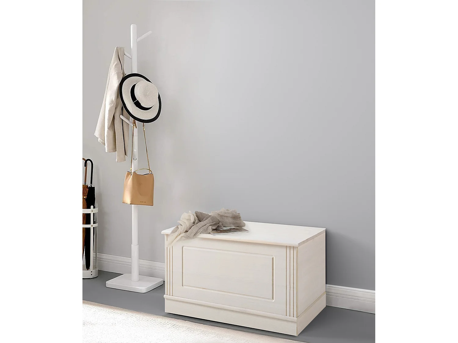 Anita|Coffre avec rangement en pin blanc