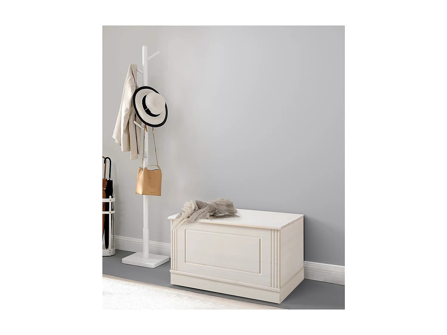 Anita|Coffre avec rangement en pin blanc