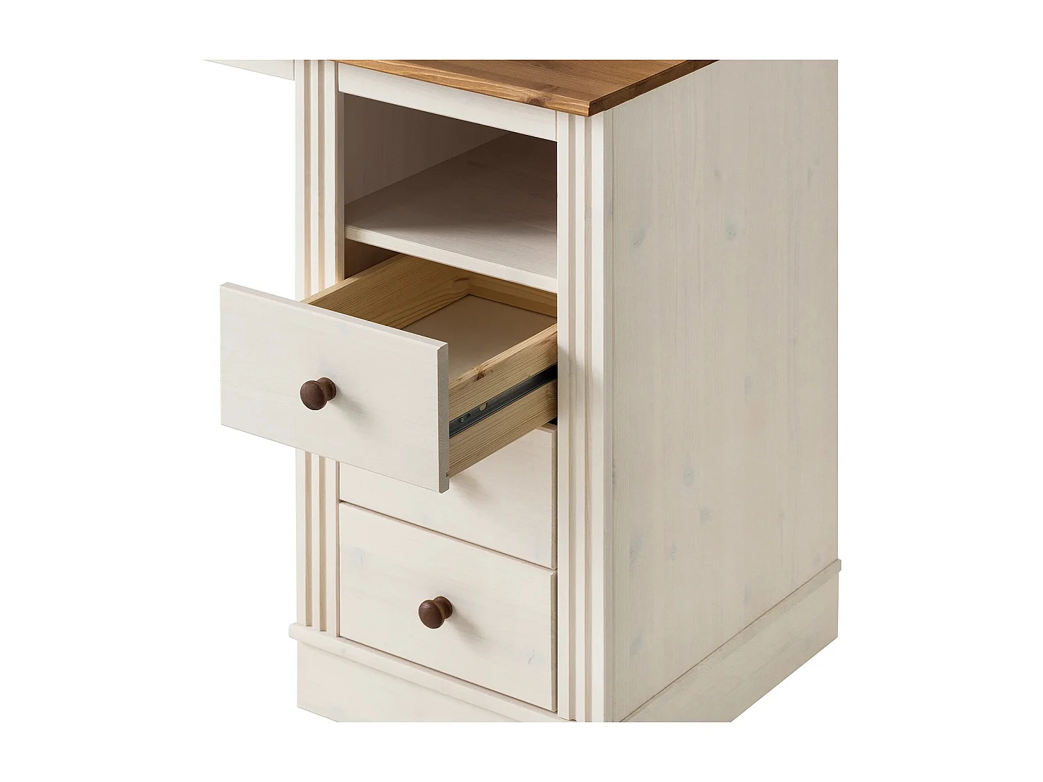 Anita|Bureau avec 3 tiroirs et 1 porte en pin blanc / miel