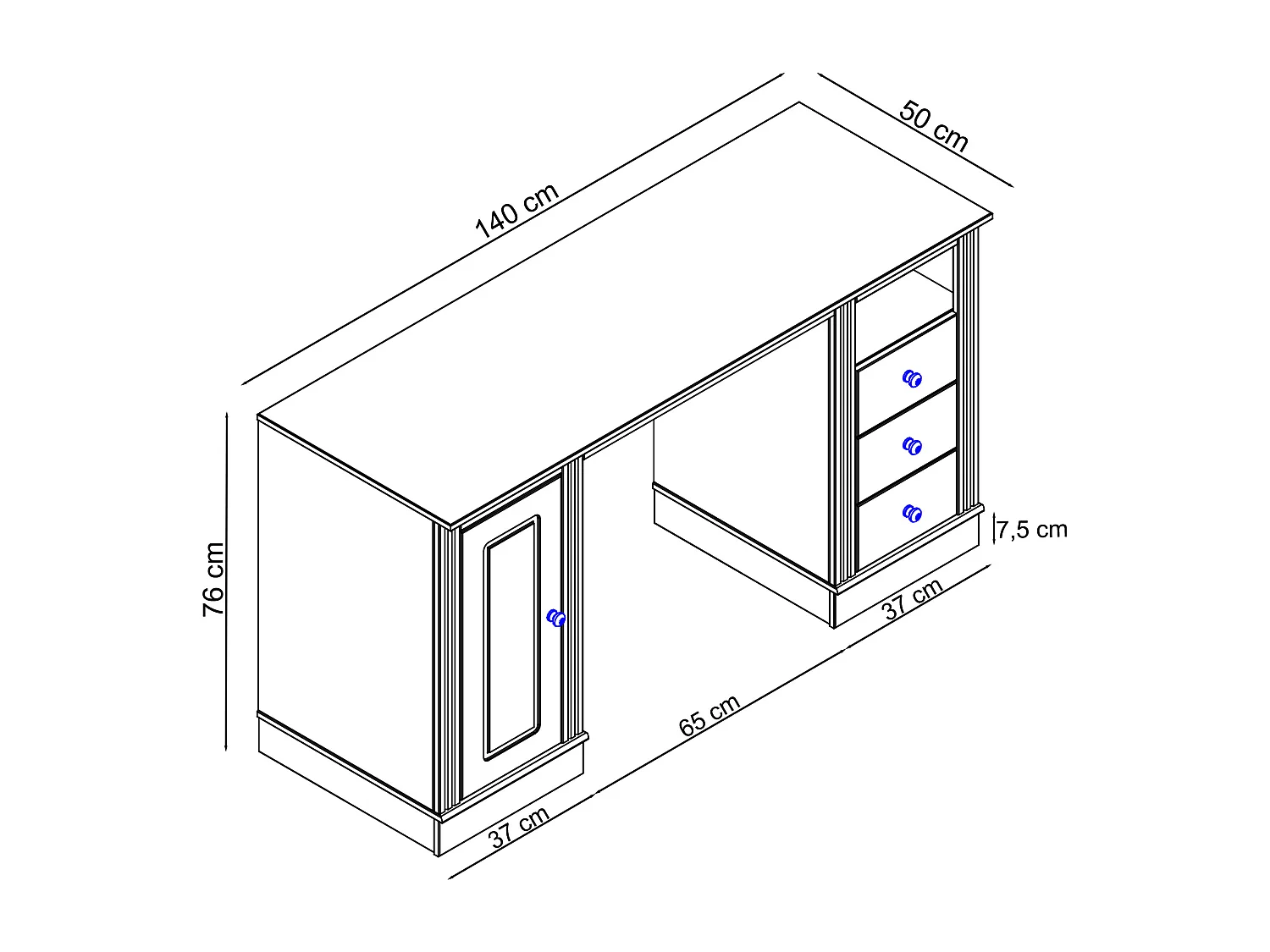Secretária com 2 gavetas em MDF preto e tampo em pinho natural