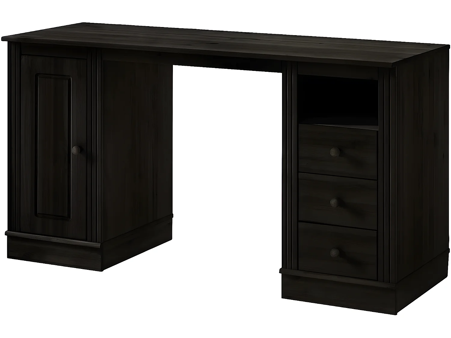 Anita | Bureau avec 3 tiroirs et 1 porte en pin Marron