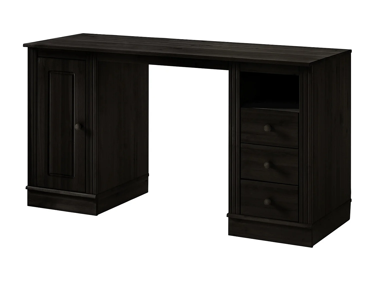 Anita | Bureau avec 3 tiroirs et 1 porte en pin Marron