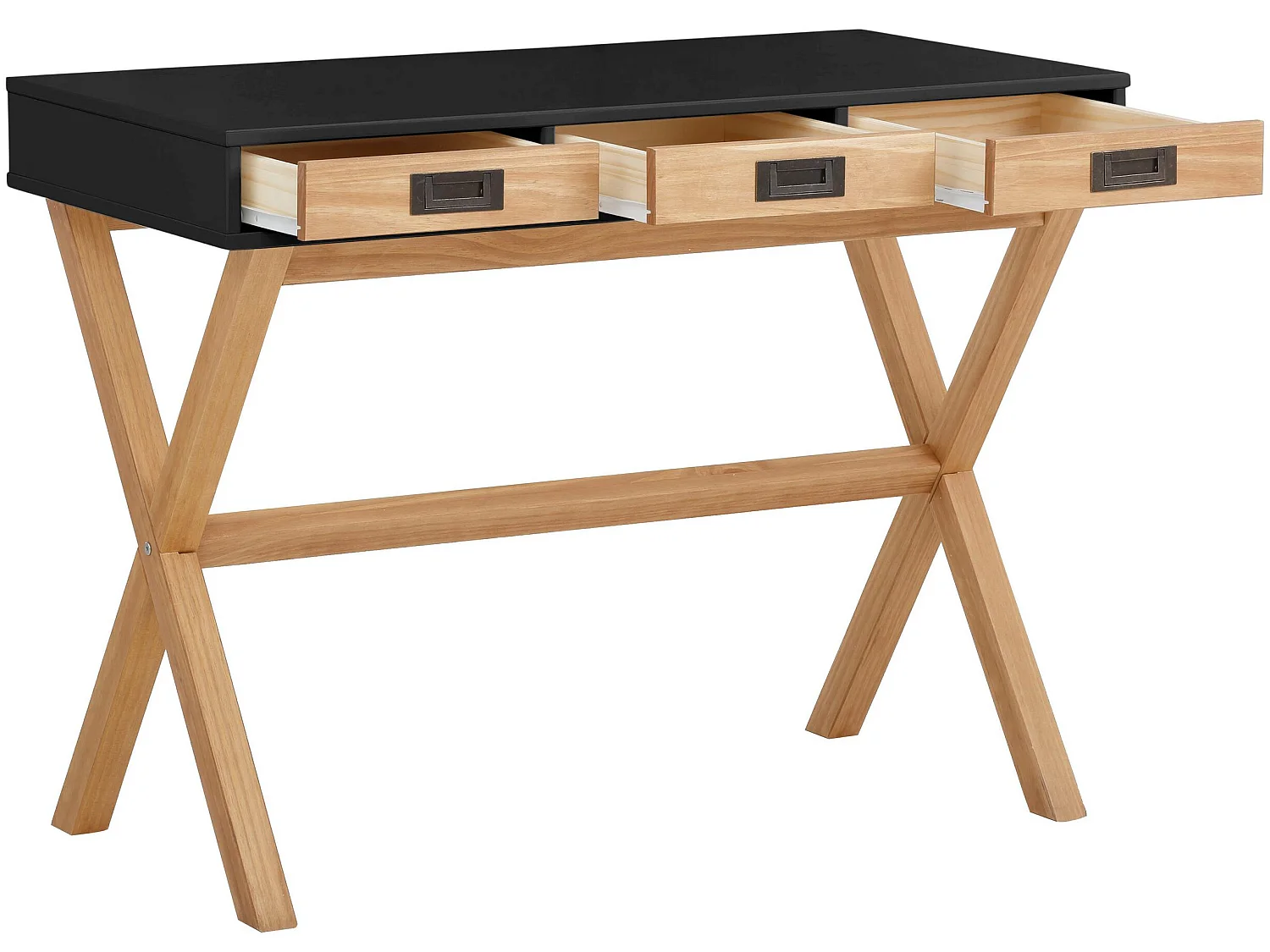 Secretária com 3 gavetas e 1 porta em pinho castanho