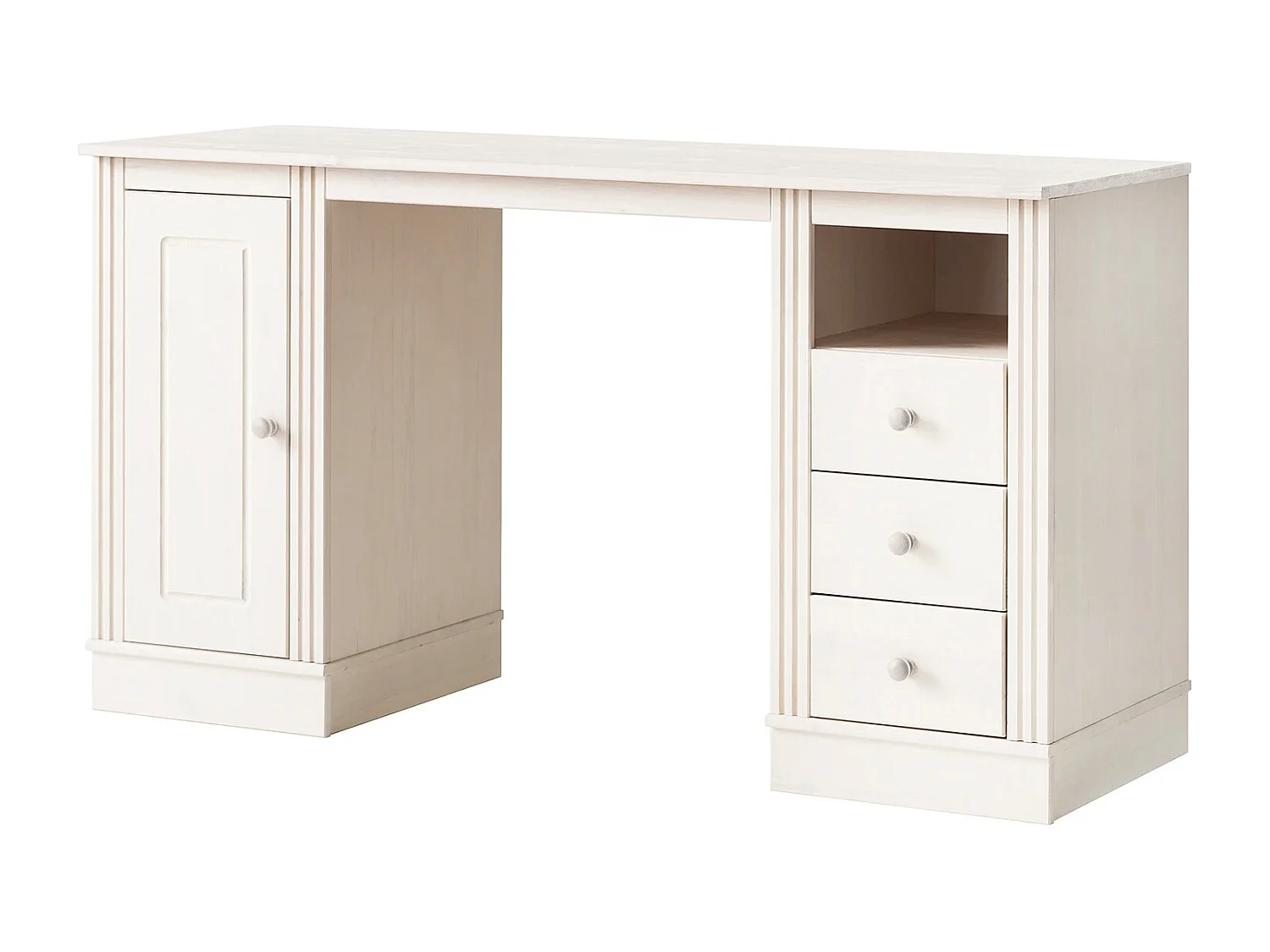 Anita|Bureau avec 3 tiroirs et 1 porte en pin blanc