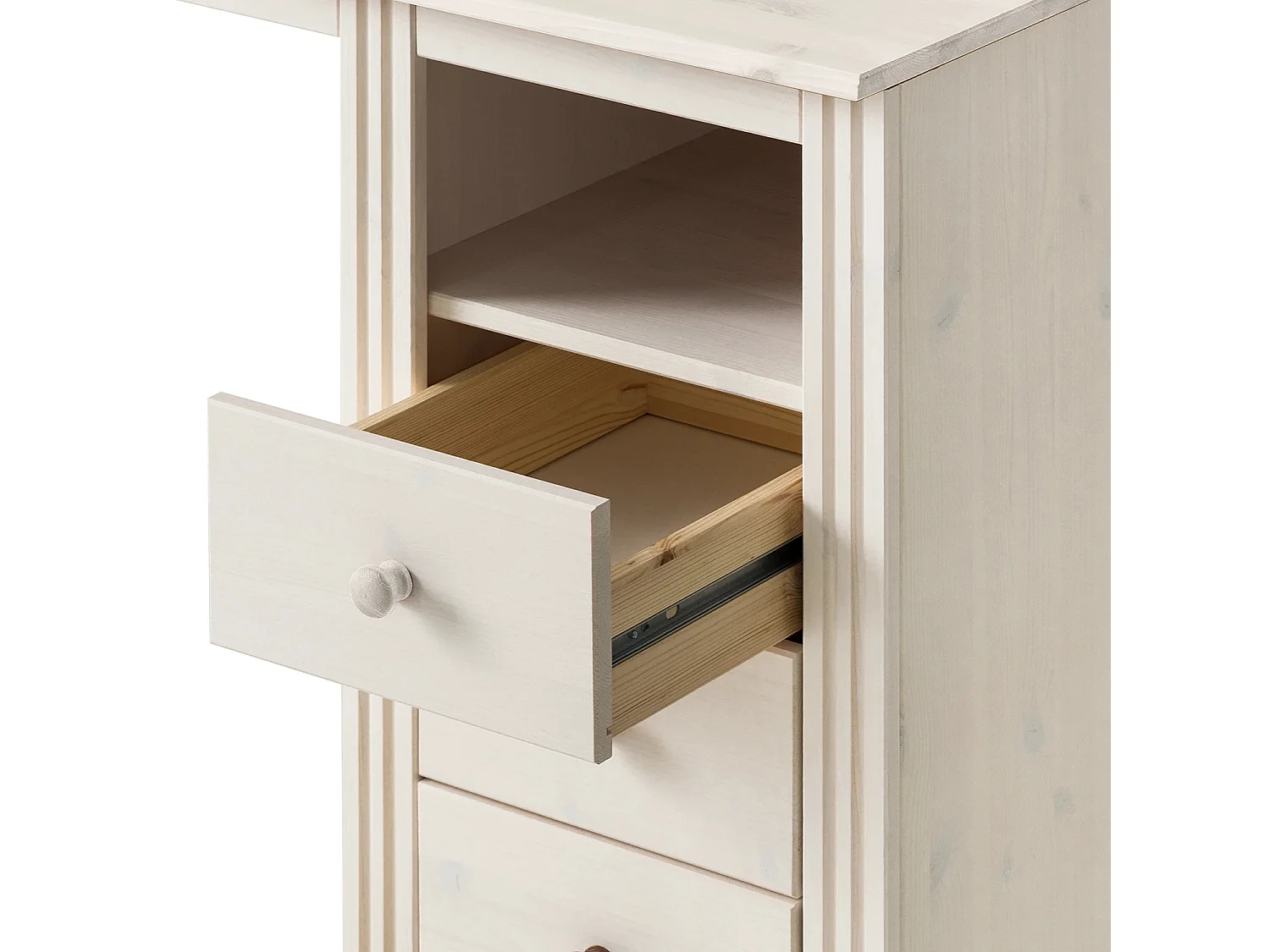 Anita|Bureau avec 3 tiroirs et 1 porte en pin blanc