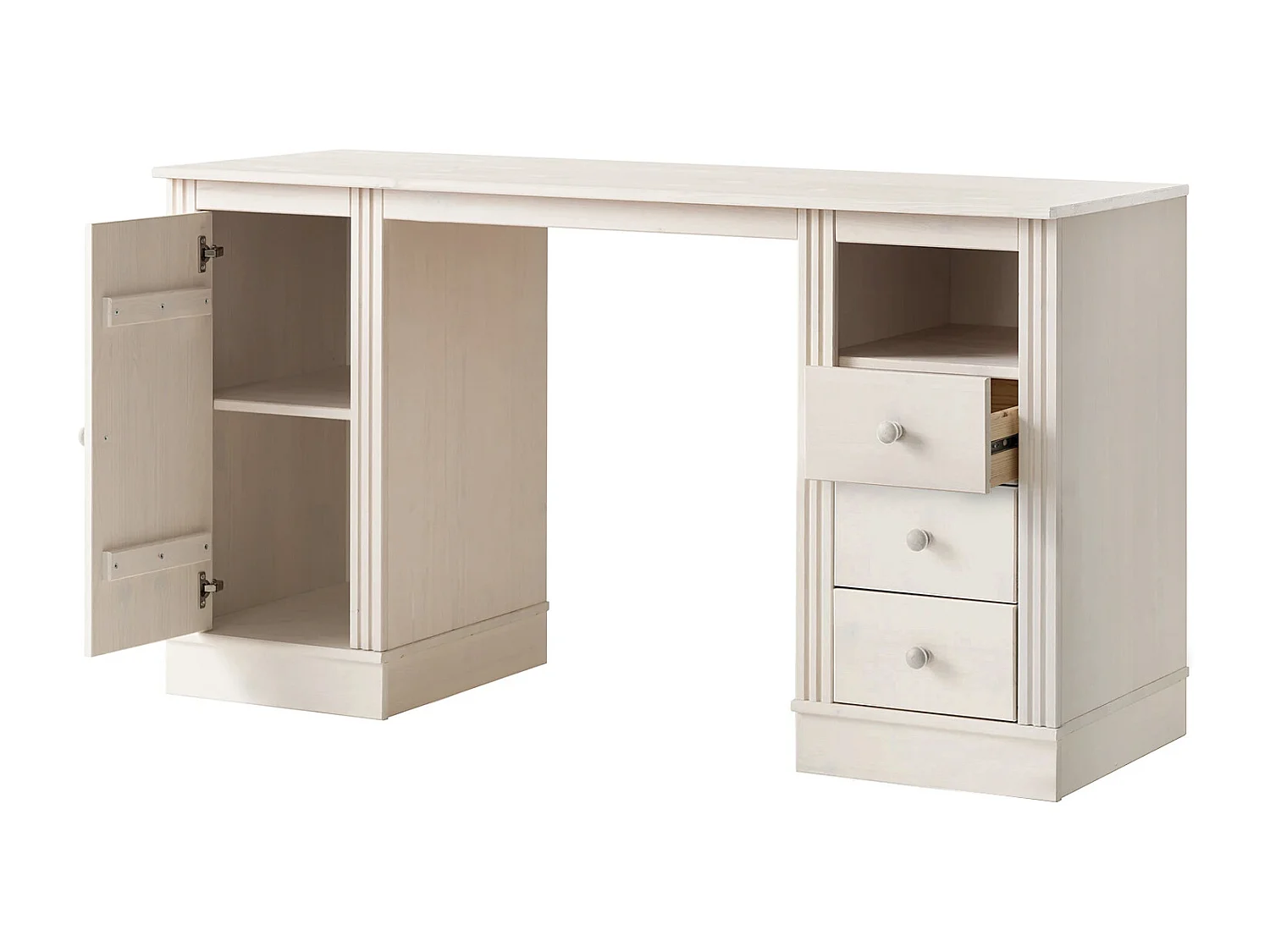 Anita|Bureau avec 3 tiroirs et 1 porte en pin blanc