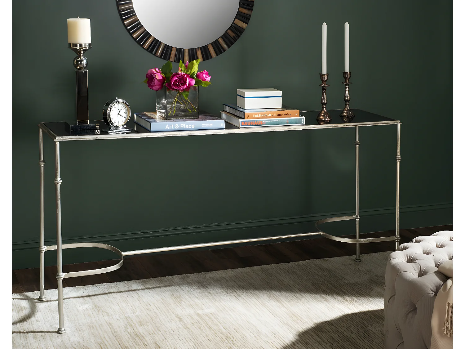 Table d'appoint Argent et noir 160 X 40 X 81.28 cm - Maebelle