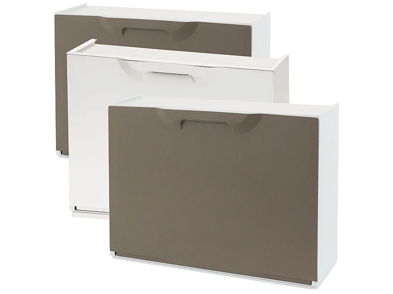 Lot de 3 rangements à chaussures en bois marron et en polypropylène blanc