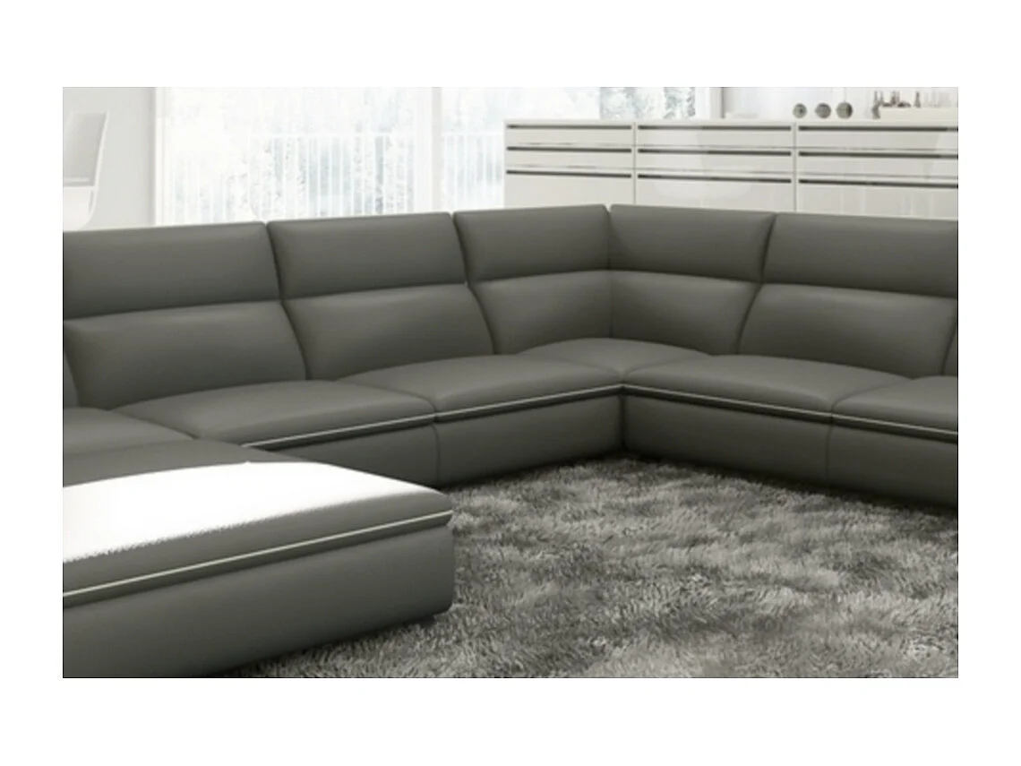 Canapé d'angle en cuir luxe italien 7 places ANGELO, gris foncé et blanc, angle droit