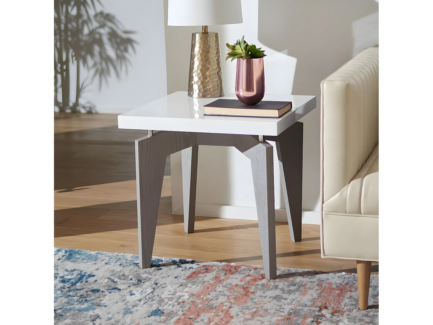 Table d'appoint Blanc & Gris 50 X 50 X 49.78 cm - Mossie