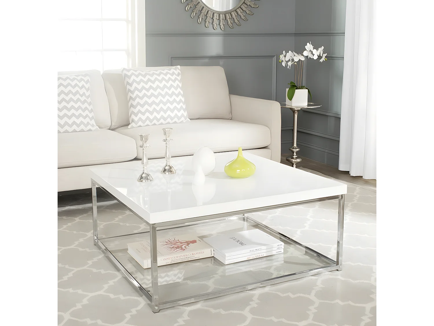 Table d'appoint Blanc et chrome 90 X 90 X 39.87 cm - Parlee