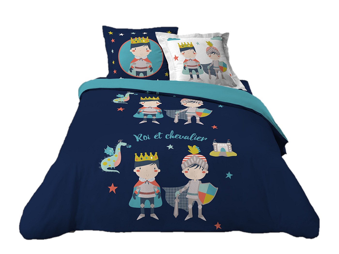 Housse de couette + taies 200 x 200 cm Roi et chevalier