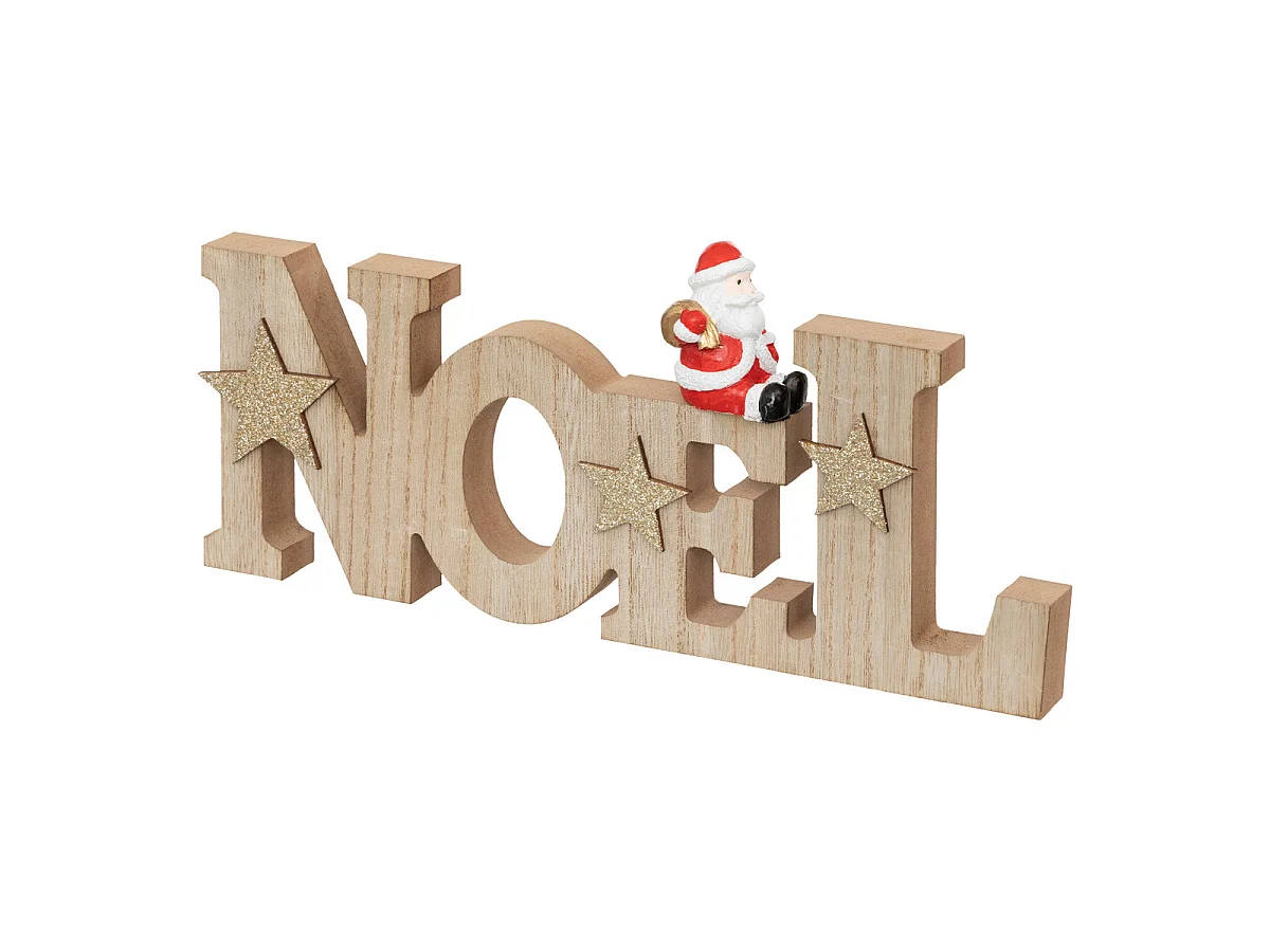 Mot Noël en bois avec un Père Noël L 30 cm