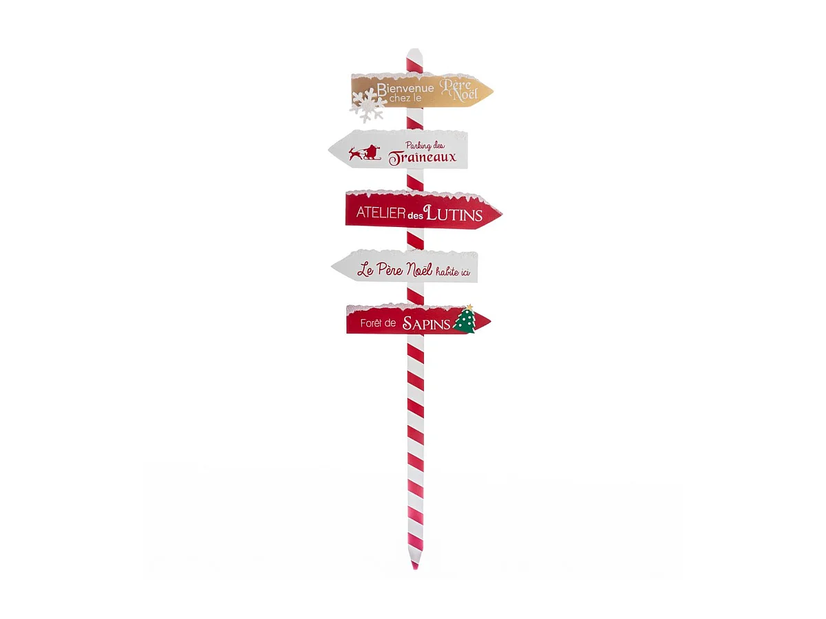 Déco de Noël Pancarte en Bois Rouge et Blanc enneigé H 120 cm