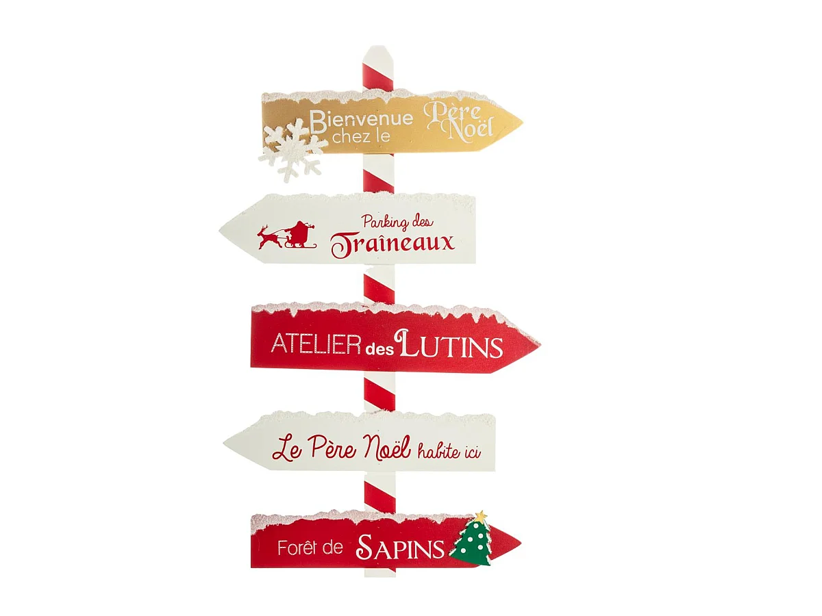 Déco de Noël Pancarte en Bois Rouge et Blanc enneigé H 120 cm