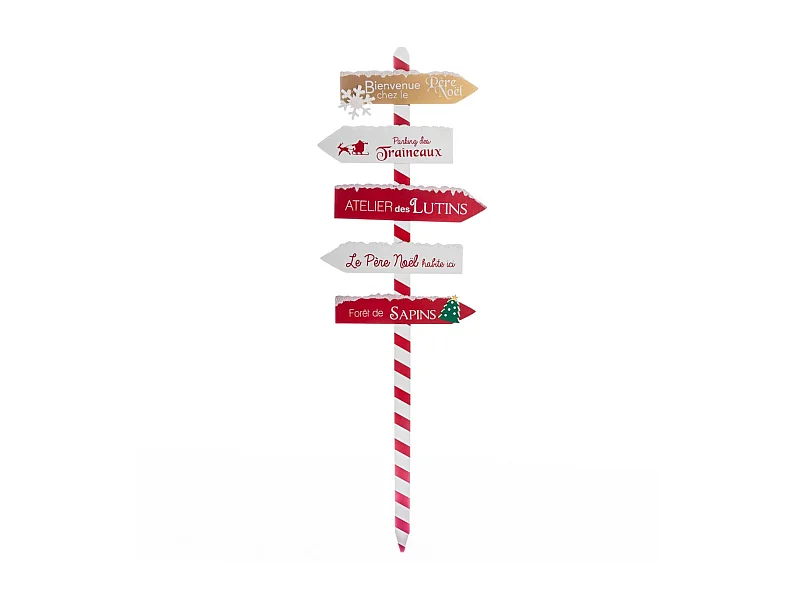 Déco de Noël Pancarte en Bois Rouge et Blanc enneigé H 120 cm