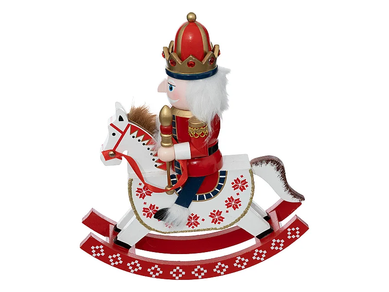 Déco de Noël Casse-Noisette sur Cheval à bascule H 29 cm