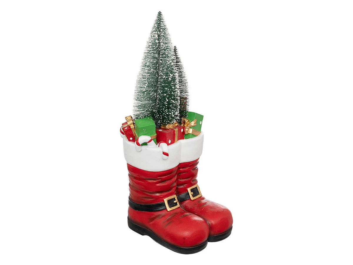Botte du Père Noël en résine avec déco paquets cadeaux et sapins 24 x 22 x H 55 cm