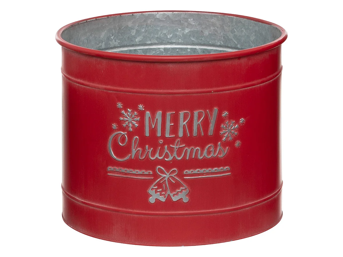 Déco de Noël Lot de 3 Cache-pots Rouge tradi en métal aspect vintage