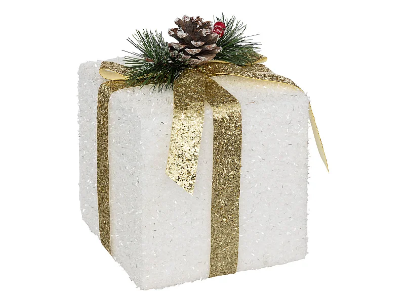 Déco de Noël Paquet Cadeau Blanc et Doré 15 x 15 x 20 cm