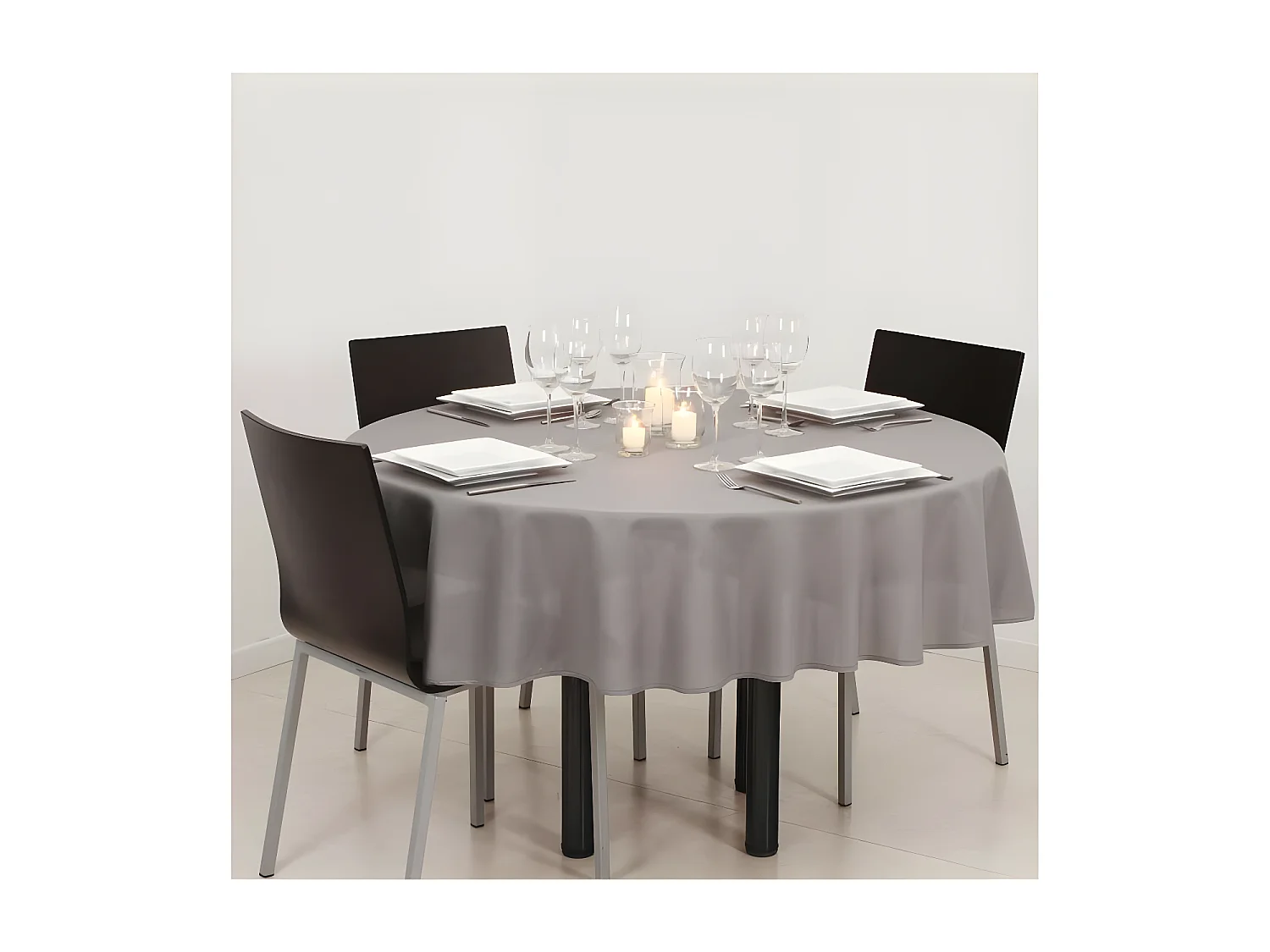 Nappe Antitache Ronde "Unie" 180cm Gris