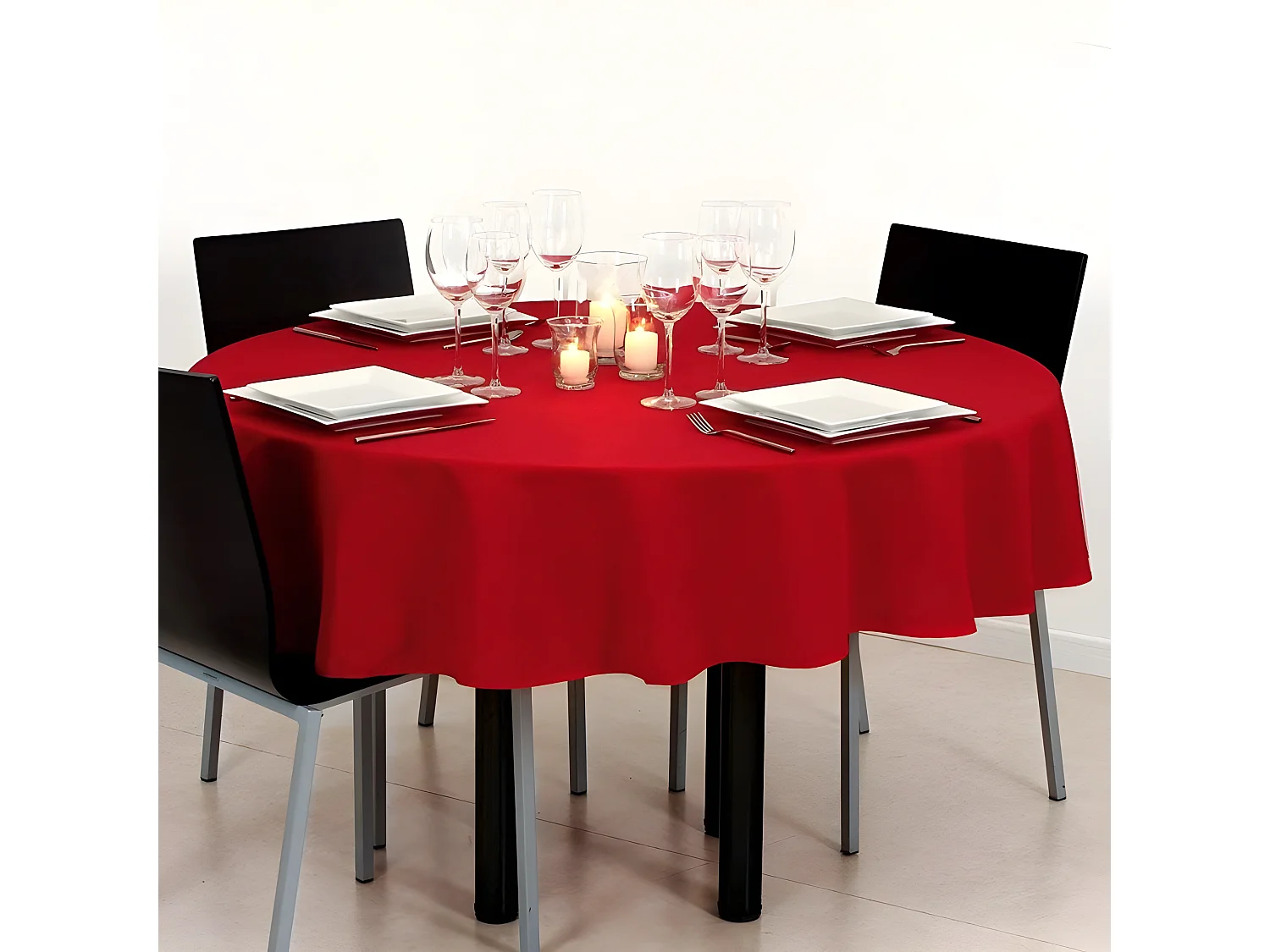 Nappe Antitache Ronde "Unie" 180cm Rouge