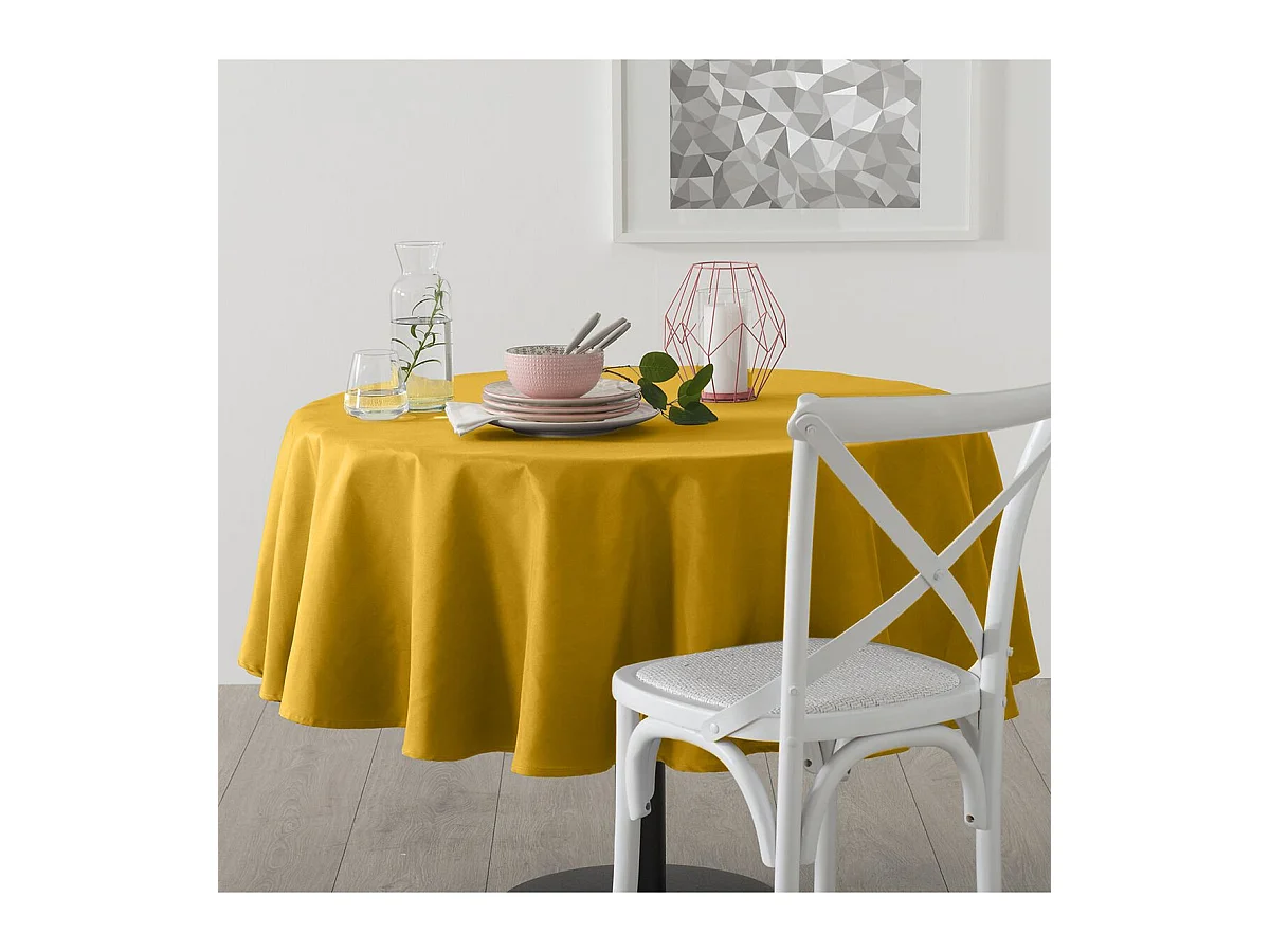 Nappe ronde anti-tache Jaune Ocre D 180 cm