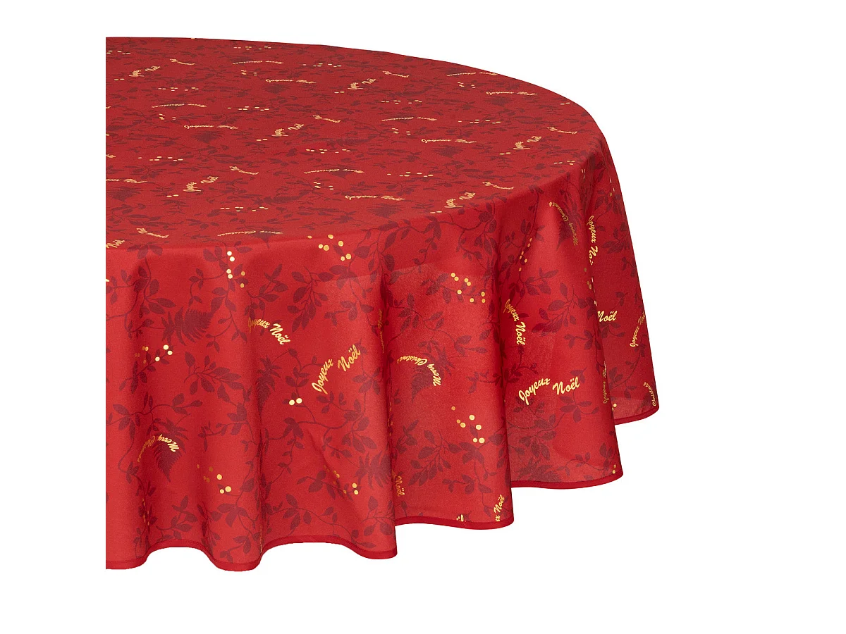 Nappe ronde anti-taches Rouge imprimé Joyeux Noël doré D 180 cm