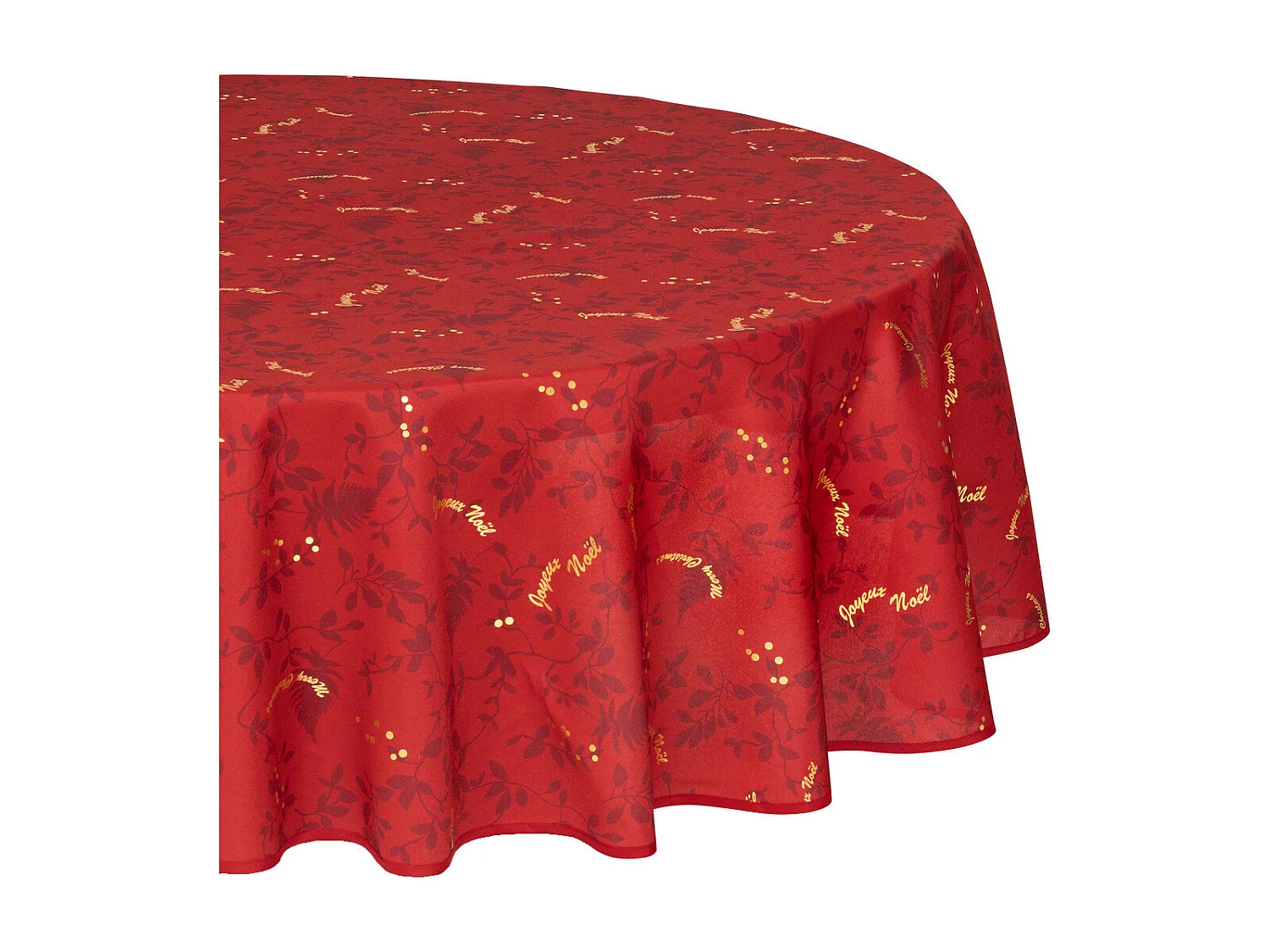 Nappe ronde anti-taches Rouge imprimé Joyeux Noël doré D 180 cm