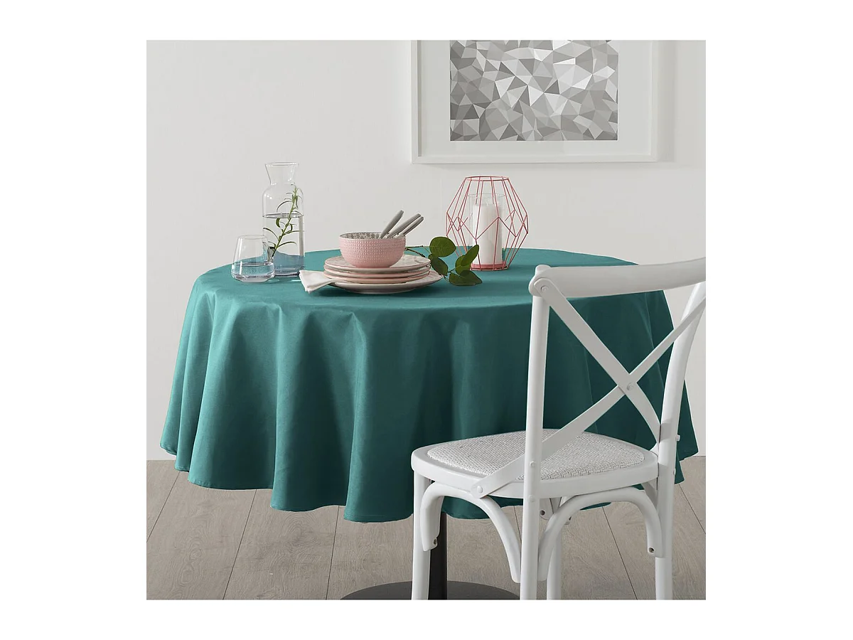 Nappe ronde anti-tache Bleu Canard  D 180 cm