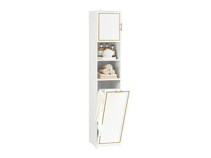 Armario Alto de Baño Mueble Baño Auxiliar Columna de Baño con 1 Puerta 2 estantes y 1 cesto 33 x 32 x 171 cm BZR87-W SoBuy ES