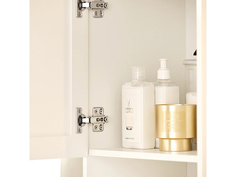 SoBuy Badkamerkolomkast Hoge kast Smal badkamerrek Opbergmeubel met 2 deuren, 2 open vakken en 1 wasmand 33x32x171 cm, BZR87-W