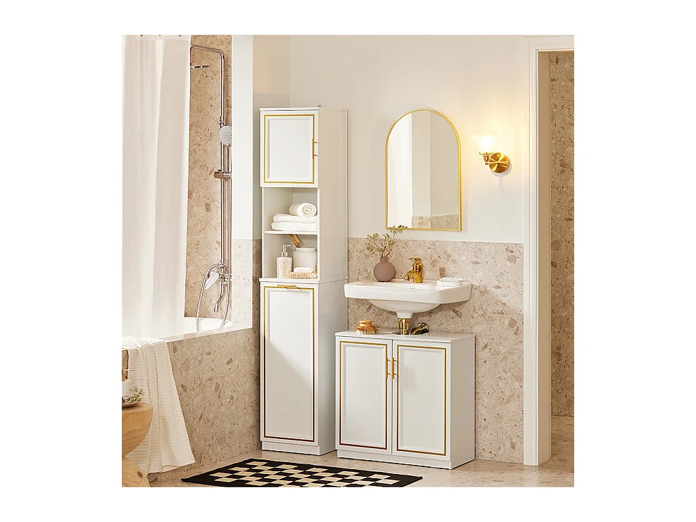 SoBuy BZR87-W Meuble Colonne de Salle de Bain Armoire Haute Étagère étroite avec 2 Portes, 2 Compartiments et 1 Panier à Linge