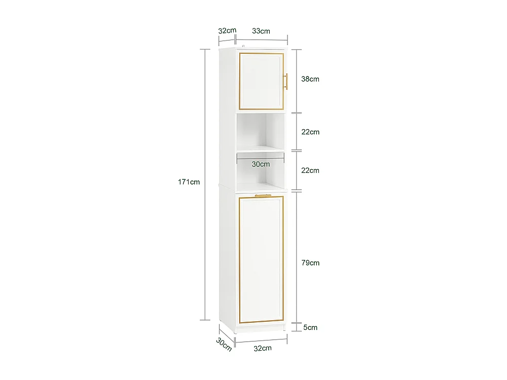 SoBuy BZR87-W Meuble Colonne de Salle de Bain Armoire Haute Étagère étroite avec 2 Portes, 2 Compartiments et 1 Panier à Linge