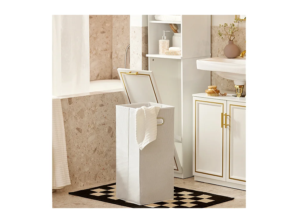 SoBuy BZR87-W Meuble Colonne de Salle de Bain Armoire Haute Étagère étroite avec 2 Portes, 2 Compartiments et 1 Panier à Linge