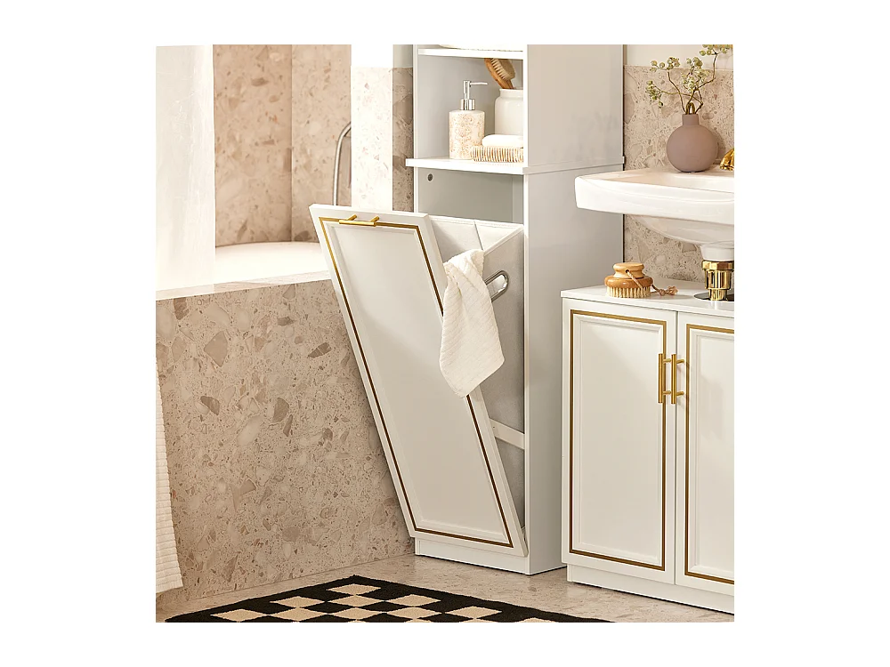 SoBuy BZR87-W Meuble Colonne de Salle de Bain Armoire Haute Étagère étroite avec 2 Portes, 2 Compartiments et 1 Panier à Linge