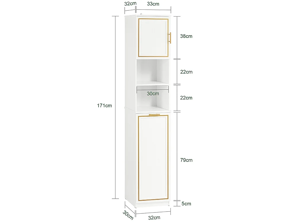 SoBuy BZR87-W Meuble Colonne de Salle de Bain Armoire Haute Étagère étroite avec 2 Portes, 2 Compartiments et 1 Panier à Linge