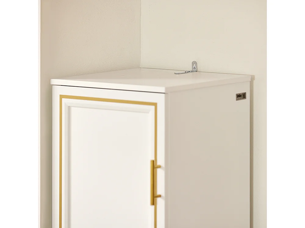 SoBuy BZR87-W Meuble Colonne de Salle de Bain Armoire Haute Étagère étroite avec 2 Portes, 2 Compartiments et 1 Panier à Linge