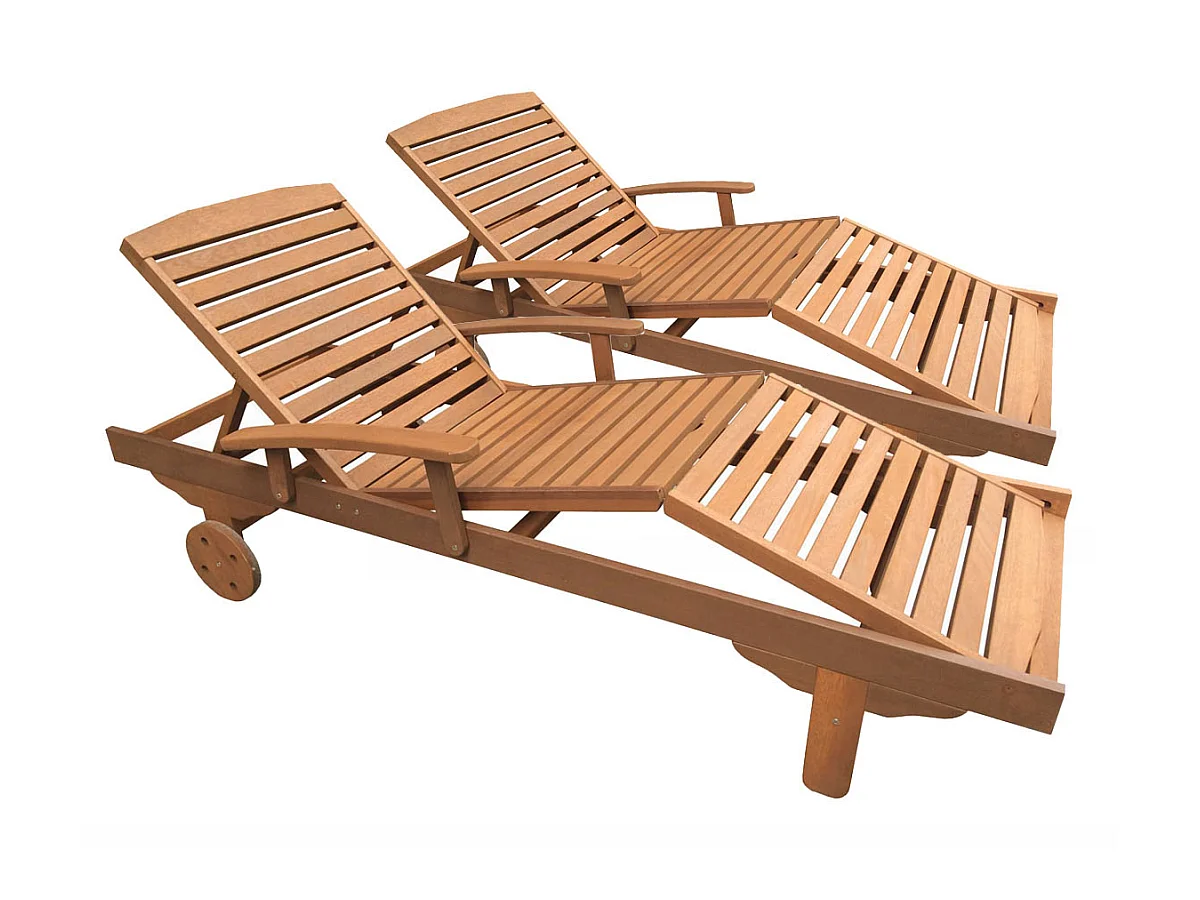 Bain de soleil pliant en bois exotique "Singapour" - Maple - Marron clair - Lot de 2
