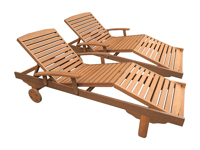 Bain de soleil pliant en bois exotique "Singapour" - Maple - Marron clair - Lot de 2