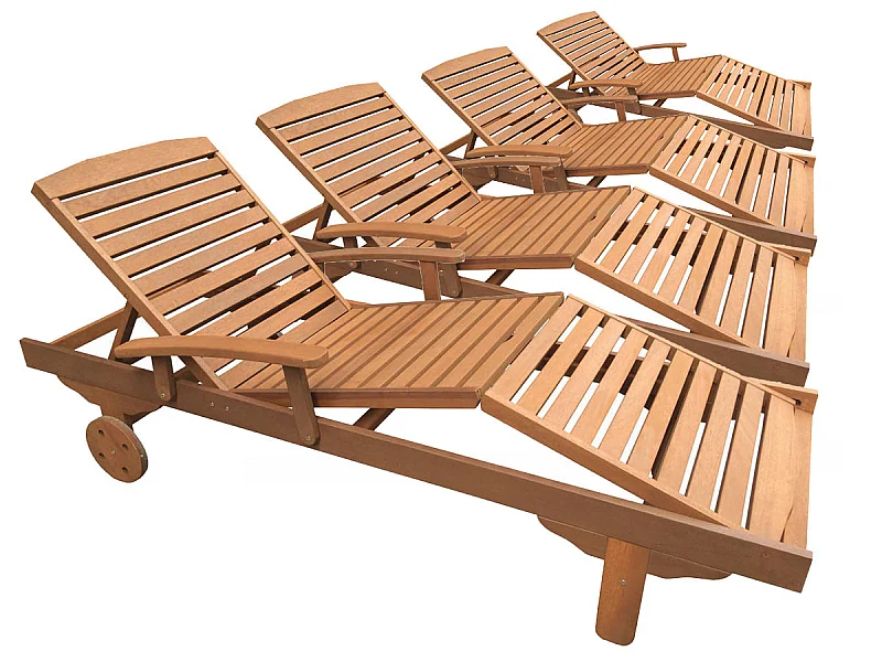 Bain de soleil pliant en bois exotique "Singapour" - Maple - Marron clair - Lot de 4