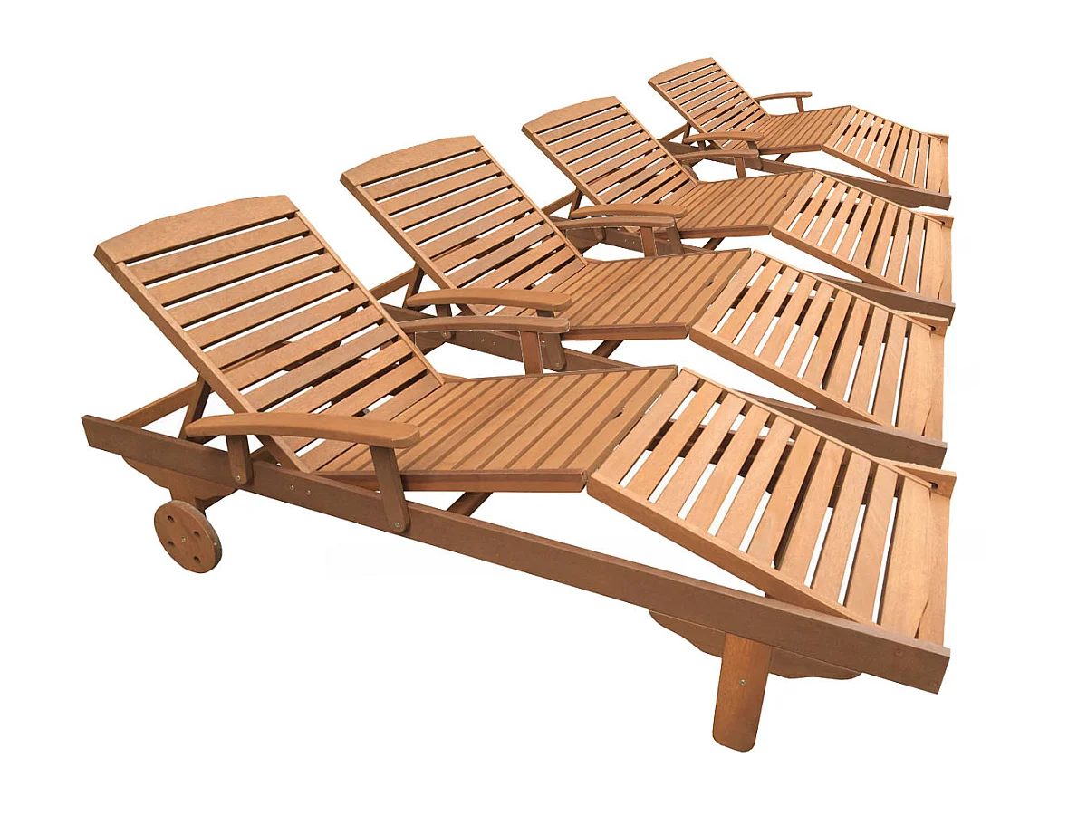Bain de soleil pliant en bois exotique "Singapour" - Maple - Marron clair - Lot de 4