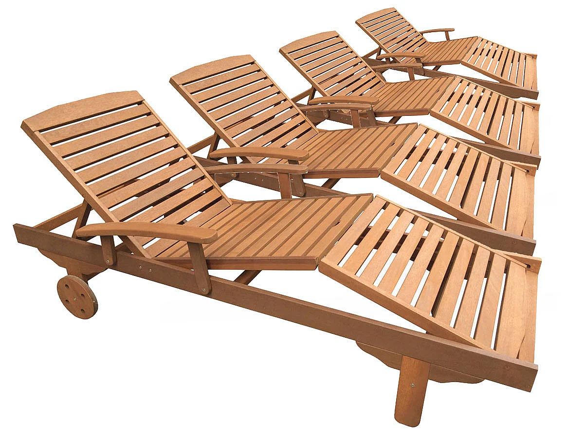 Bain de soleil pliant en bois exotique "Singapour" - Maple - Marron clair - Lot de 4