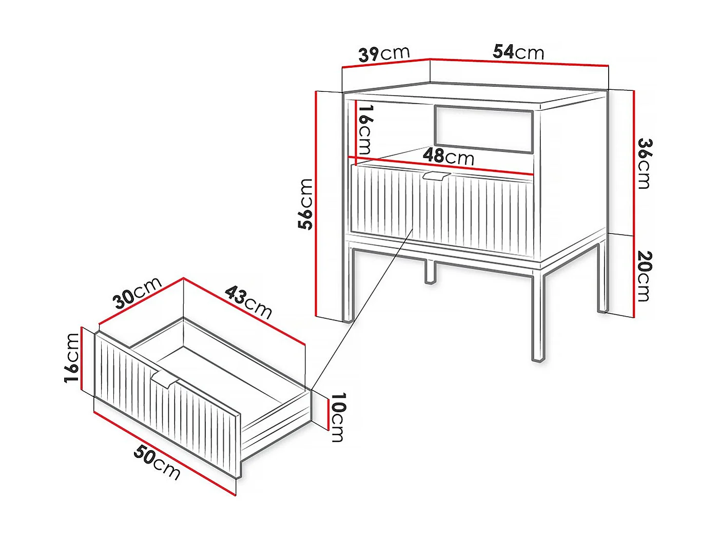 Mesa de cabeceira de madeira "Tunis" branca com gaveta e pés dourados - 54 x 56 x 39 cm