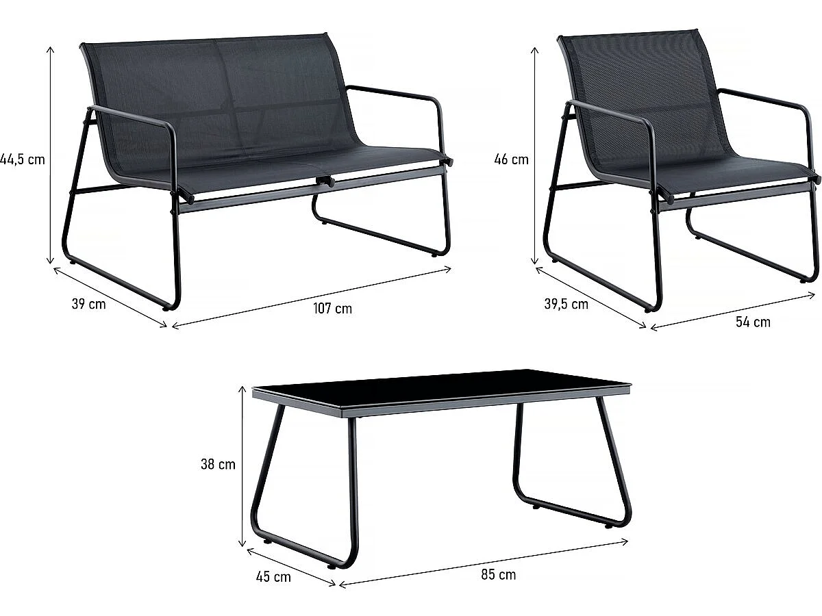 Salon de jardin "Iza" - 4 places - Noir