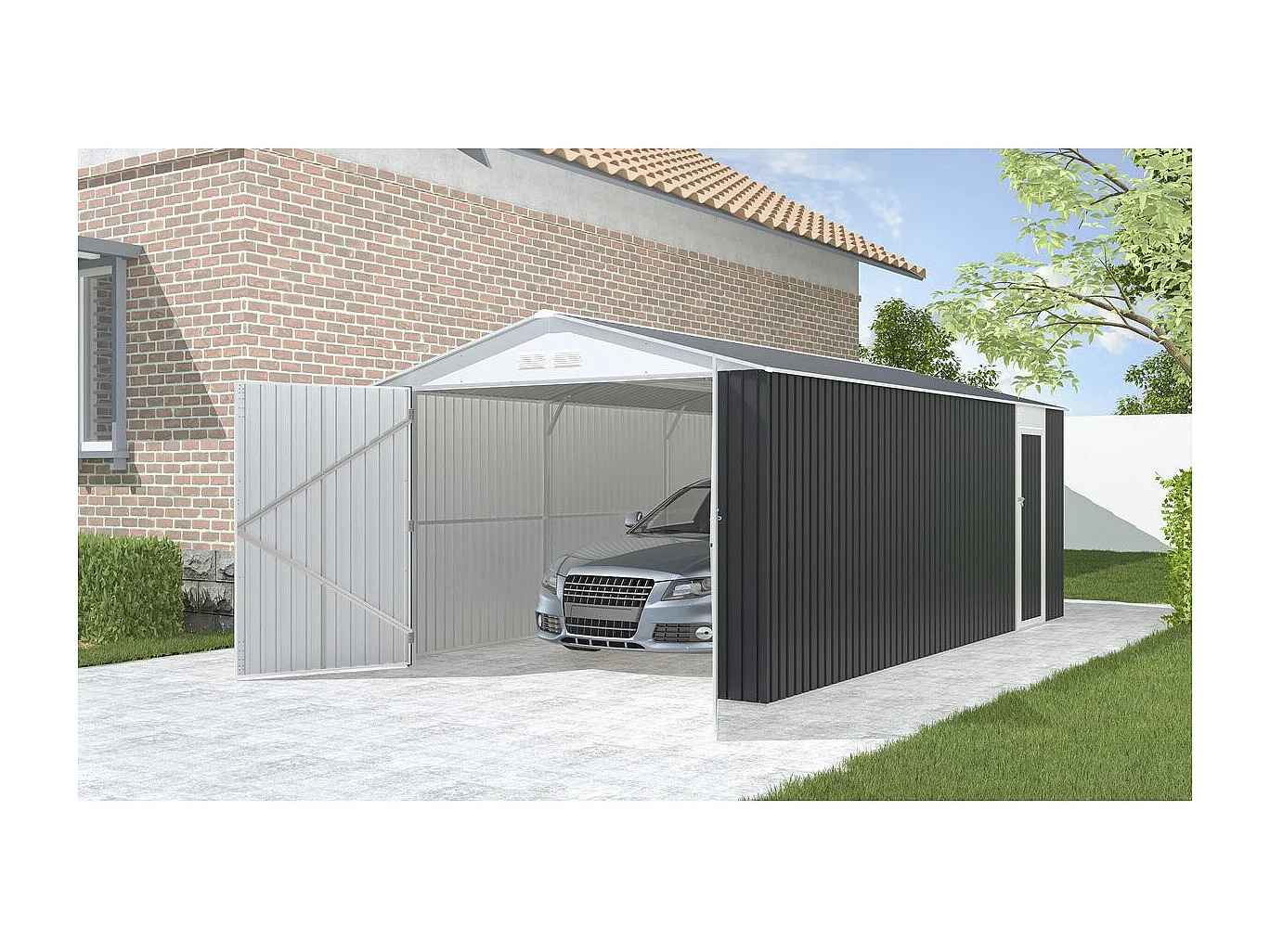 Garage en métal "Houston" 18,56m²  - Anthracite