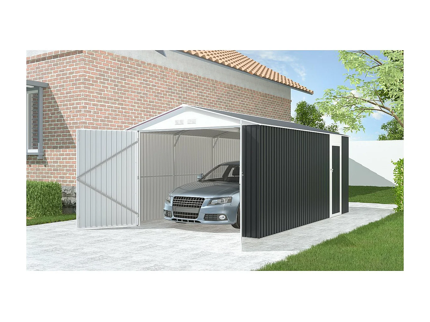 Garaz metalowy "Houston" 15,36 m² - Antracyt